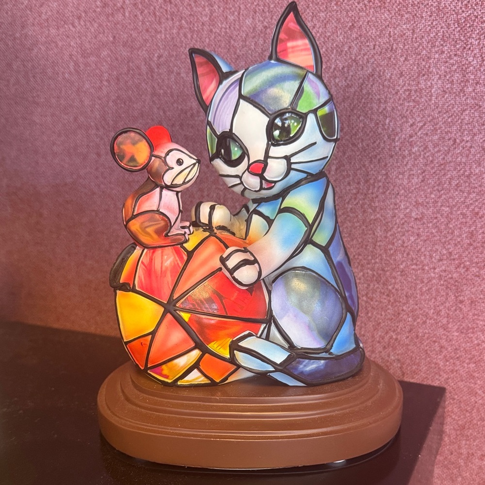 The Bradford Exchange Stained Glass Cat and Mouse Figurine - Multicolor